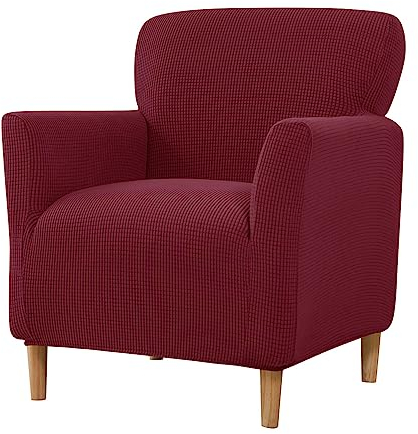 Lukery Jacquard Stretch Sofabezug rutschfest Sofaüberwürfe mit Armlehnen 1 Sitzer, Einfarbig Wohnzimmer All-Inclusive Kleines Sofa/Sesselbezug für Hotel Schlafzimmer Zuhause (Burgunderrot)