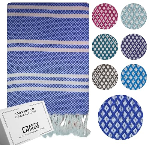 Arty Premium Hamamtuch Strandtuch groß 90 x 200 cm Saunatuch XXL Badetuch Vorgewaschen Schrumpffest Schnelltrocknend Leicht Saugfähig 100% Baumwolle Oeko-TEX, Royal Blue