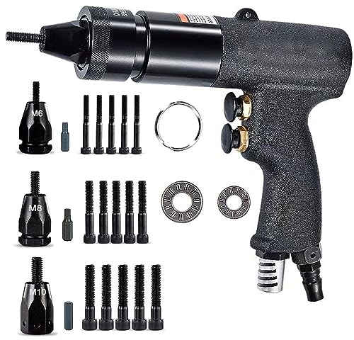 Seababyhouse - Herramienta de pistola de tuerca neumática, 1/4, 5/16, 3/8 inch (M6, M8, M10) Kit de remachado de pistola de remache de aire ajustable de velocidad resistente con portabrocas