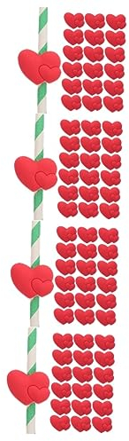 BESTonZON 120 Pièces Housse De Paille En Silicone Marqueurs De Boisson De Coeur Étiquettes De Charme De Vin De Coeur Décoration De Fête En Paille Dessus De Paille Coeur Mariage Gel De Silice