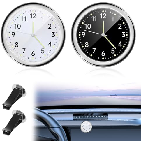 2 Stücke Car Clock: Mini Fahrzeug Armaturenbrett Dashboard UhrAuto Air Vent Armaturenbrettuhr, Auto Uhr mit Doppelseitigem Aufkleber und Lüftungsclip, Quarz-Autouhr für Auto Innendekoration Kleine