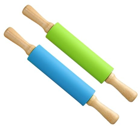 Vastsea 2 Stücke Teigroller Silikon, Backrolle Nudelholz, Silikon Nudelholz, Antirost Roller, Gelten für Kuchen Backen Pizza Fondant Cookie (Blau+Grün)