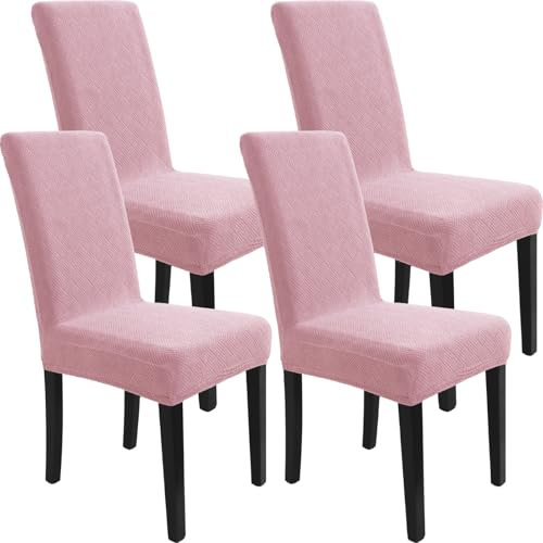 YSTELLAA Housse De Chaise 4 Pieces, Extensible Housse De Chaise Salle À Manger, Protection Chaise Housse Moderne Universel, Protege Housse Chaise, Housse Chaise Amovible Lavable, Rose
