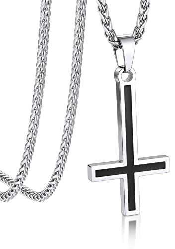 Bandmax Umgedrehtes Kreuz Kette Panzerkette Edelstahl Kette Halskette Kreuz Kette Jungs 55CM Kreuz Kette Damen Schmuck Herren