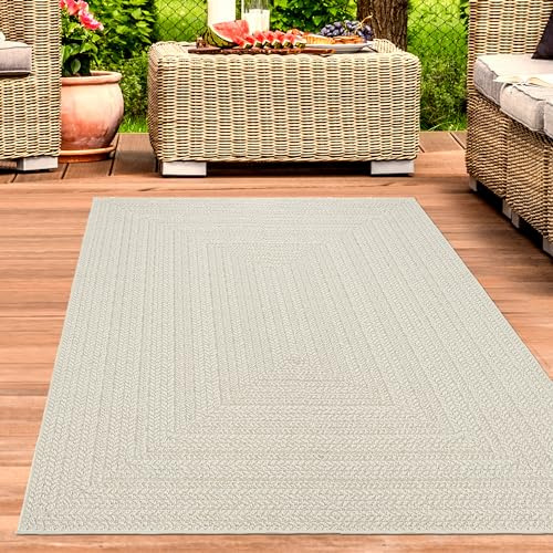 CARPETIA In- & Outdoor Teppich Linienmuster Creme Jute-Optik 200x290 cm | Pflegeleicht, wetterfest, UV-beständig und robust, OEKO-TEX geprüft, für Balkon, Terrasse, Garten & Wintergarten