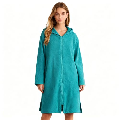 Weecreeture Kapuzenhandtuch-Poncho mit Reißverschluss und Tasche, Surf-Poncho für Damen und Herren, Strand-Bademantel, Wickelmantel, Deep Lagoon, XL