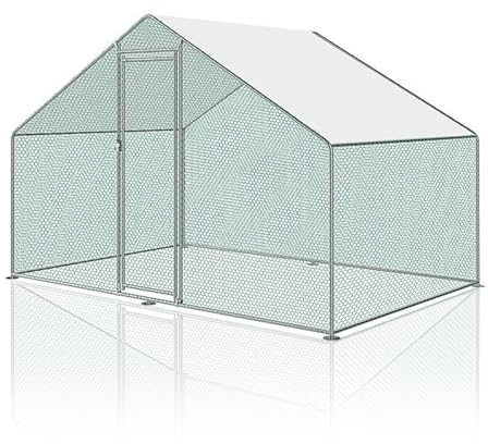Ollewiellan 3x2x2m Hühnerstall Verzinkter Stahl Freilaufgehege Kleintierstall Hühnerhaus Dach Geflügelstall mit Sonnenschutzdach und Tür für Haustierkäfig Hühnerkäfig Vogelkäfig Kleintiere Pflanzen
