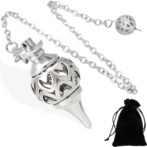 BLPRKOT Pendel esoterik Kupfer Ausgeschnitten Filigran Anhänger Silber Pendulum Spirituell Schmuck für Divination Reiki Heilung Meditation (Silber, 1,2 * 6