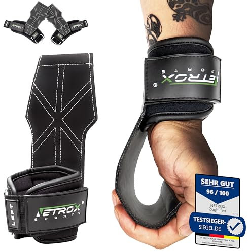 NetroxSports Hyper Grips Fast Zughilfen Krafttraining Leder – Fitness Lifting Straps für Kreuzheben, Deadlift, Bodybuilding & Gym – Handgelenkschutz, Grip Zughilfe - für Männer & Frauen, Gewichtheben