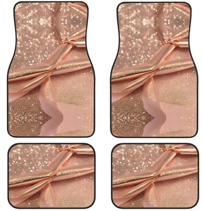 Lot complet de 4 tapis de voiture à paillettes or rose – Améliorez le style et le confort de votre voiture avec de jolis accessoires de voiture