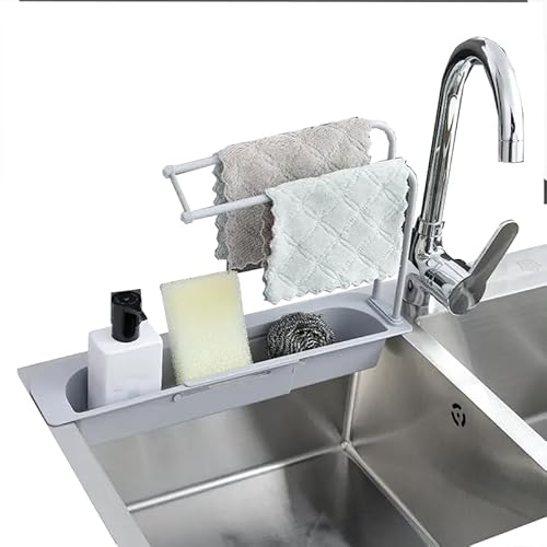 Escurridor Extensible Estropajo Fregadero(Apto fregadero CAMPER caravana)Bandeja De Drenaje Cesta Ampliable Cocina Soporte Para Secado De Bayetas Almacenamiento Organizador de Limpieza y Secado(gris)