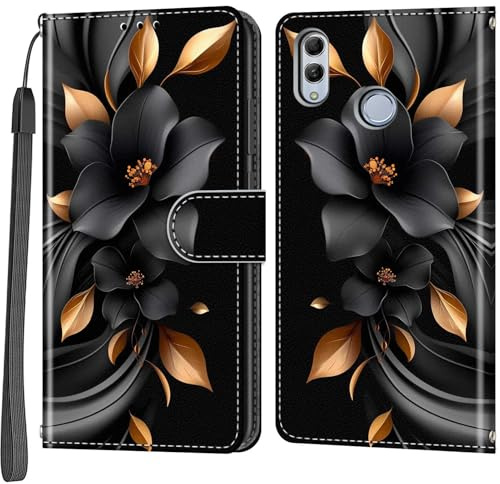 Handyhülle für Huawei P Smart 2019 / Honor 10 Lite, Blätter und Blüten | Magnetische, Stoßfeste Faltbar Klapphülle, Standfunktion, Kartenfächern, Geldbeutel, PU Lederhülle, Handytasche