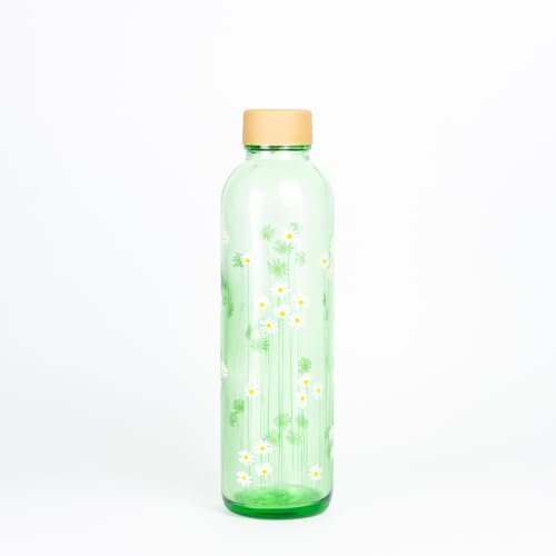 Carry Green Carrybottles grüne Recycling-Trinkflasche Glas 0,7 l | Sportflasche, Wasserflasche | BPA-frei, auslaufsicher (Green Daisy)