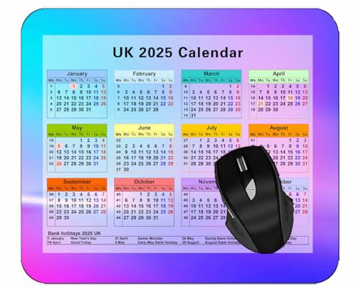 YENDOSTEEN Calendar 2025 UK Year Mouse Pad with Holidays,Spots Background Light Bright Mouse Mat for Office Computers Laptop Men Women #61