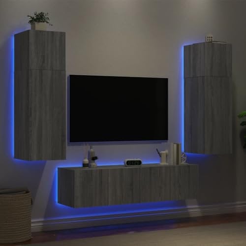 LXYZWRW Furniture Select TV-Wohnwand mit LED, Grau, Sonoma, Holzwerkstoff, 6 Stück