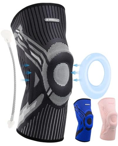 INDEEMAX Kniebandage Männer und Damen,Kompression Kniestütze mit Seitlichen Stabilisatoren & Patella-Gel Polster, Bandage Knie für Lindert Knieschmerzen, ACL, Meniskusriss, Arthritis, Schwarz,XL