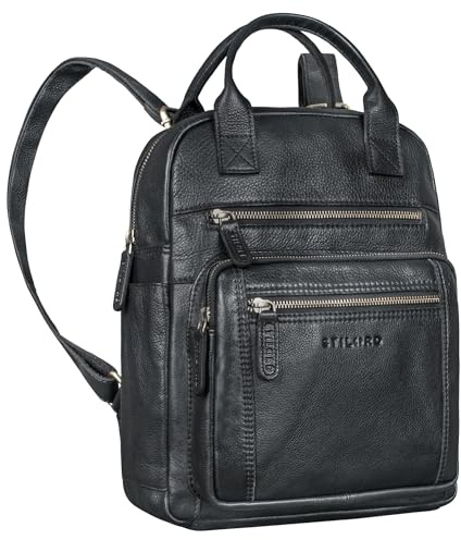 STILORD Zane Freizeit-Rucksack Damen Leder Mittel-Groß - Ideal als Reiserucksack mit Trolley-Halterung - Vintage Daypack aus Echtleder - Tablet Laptop bis 12 Zoll Farbe:schwarz