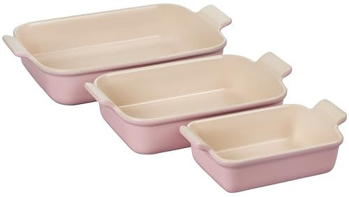 Le Creuset Stoneware Set Of 3 Heritage Rectangular Dishes, Chiffon Pink