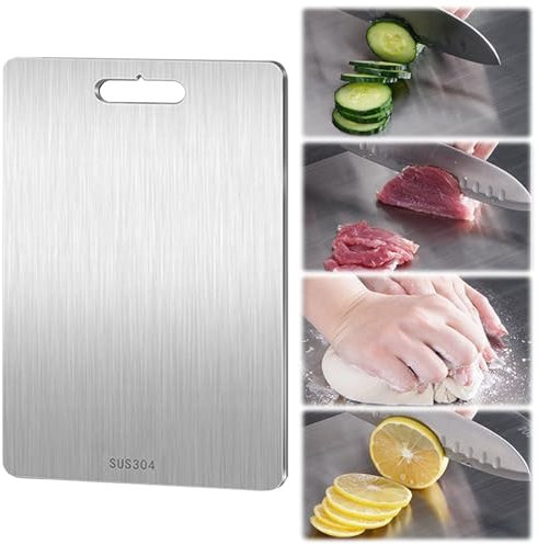 UZSUZZ Tagliere In Titanio Per Cucina, Tagliere In Acciaio Inox Double Face, Tagliere In Acciaio Inox Alimentare, Per Frutta, Verdura e Carne 33x23.5cm