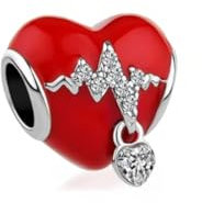 Charm de Corazón Rojo con Cristales, Diseño de Rayo y Candado, Plata de Ley 925.Compatible con Pulseras Pandora