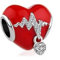 Charm a forma di cuore rosso con cristalli, motivo fulmine e lucchetto, in argento sterling 925. Compatibile con bracciali Pandora, Pequeño, Argento sterling, Zirconia cubica