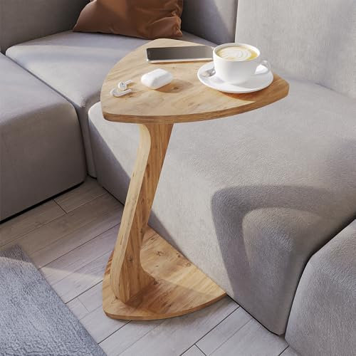 sugodesign Beistelltisch Couch, Kleiner Beistelltisch C-Form, Sofatisch in stylischer Holz-Optik, Kleiner Couchtisch fürs Wohnzimmer, ideale Ablagefläche für Laptops, Tassen, Trigon