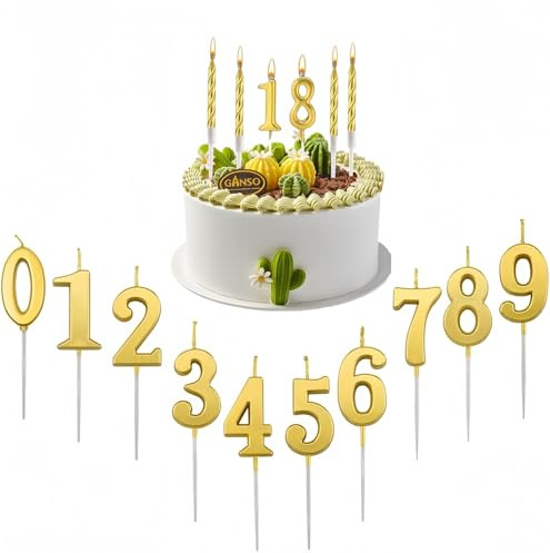 Heanvmyss Geburtstagskerzen Zahlen,10 Stück 3D Gold Geburtstagskerze Nummer 0-9,Zahlenförmige Kerze,Birthday Candle,Tortendeko Geburtstag für Party,Hochzeiten,Jubiläen