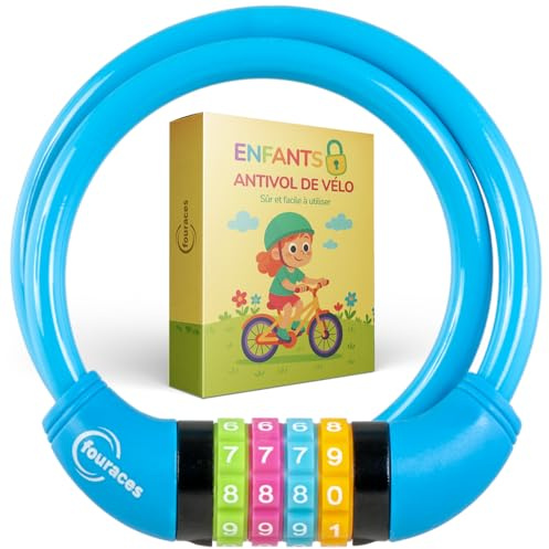 fouraces Bicycle Lock 65 cm, 4 Digit Combination, 10mm, Anti Theft for Bike, Scooter, Buggy, Kids, Girls and Boys, Lightweight