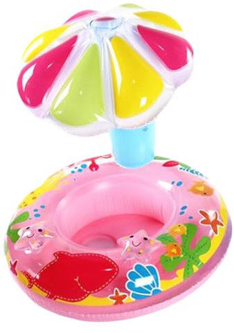 Parasol de natation pour bébé avec pare-soleil – Bateau gonflable en forme de champignon et siège flottant à l'eau pour les tout-petits, parfait pour la plage, la piscine et le jardin (rose)