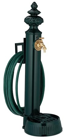 Relaxdays Fontana da Giardino Stile Antico, Fontanella a Colonna con Rubinetto, Vaschetta, Portatubo, 87x26x43 cm, Verde, 40% Alluminio