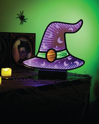 Smart Garden WitchFinity Halloween Infinity Light – 25cm Double-Sided LED Witch Hat Decoration with Multicolour Lights and Stand – Battery or USB Powered Indoor Feature