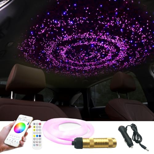 Sternenhimmel Glasfaser Licht für Auto,300pcs,2m,0,75mm Glasfaserkabel Star Deckenleuchten Kit,Bluetooth APP/RF Fernbedienung RGBW Fiber Optic Light Musiksynchronisation,Timing und Farbwechsel