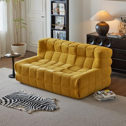 WENMEE Lazy Floor Sofa Chair, 31,5 Zoll Einzel-Kompressionssofa für Wohnzimmer, Schlafzimmer, Büro, Cord(Yellow,160x95x75cm)