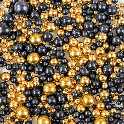 Pearl Sprinkles, Edible Pearls for Cake Decorating, Kosher & Halal (Black Gold Pearl)