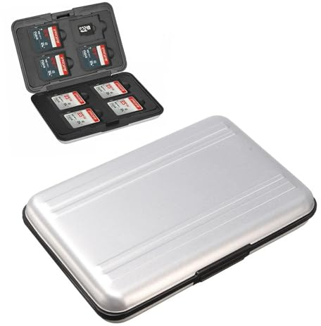 SD Karte Aufbewahrung Speicherkarten Etui, Speicherkartenhalter aus Aluminium, 8 Slots Speicherkarten Aufbewahrung, Wasserdicht, für 8 SD und 8 TF Karten (Schwarz)