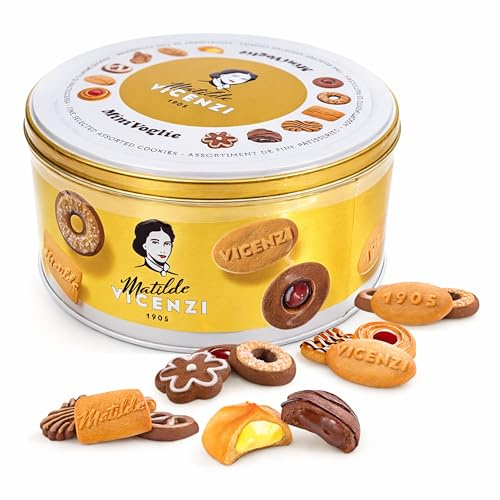 Matilde Vicenzi MiniVoglie Assorted Italian Biscuit Tin – Fine Selected Assorted Cookies Biscuit Gift Tin 500g – Traditional Italian Patisserie – Elegant Round Gift Box for Birthday Gifts, Easter
