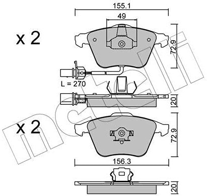 metelligroup 22-0549-1 Bremsbeläge, Made in Italy, Ersatzteile für Autos, ECE R90-zertifiziert, Kupferfrei