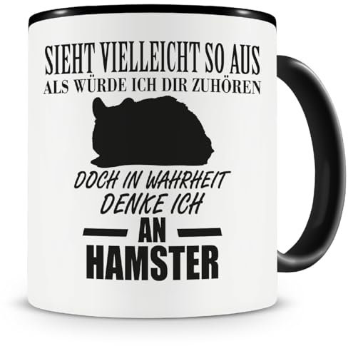 Samunshi® Ich denke an Hamster Tiere Tasse Kaffeetasse Teetasse Kaffeepott Kaffeebecher Becher 300ml schwarz