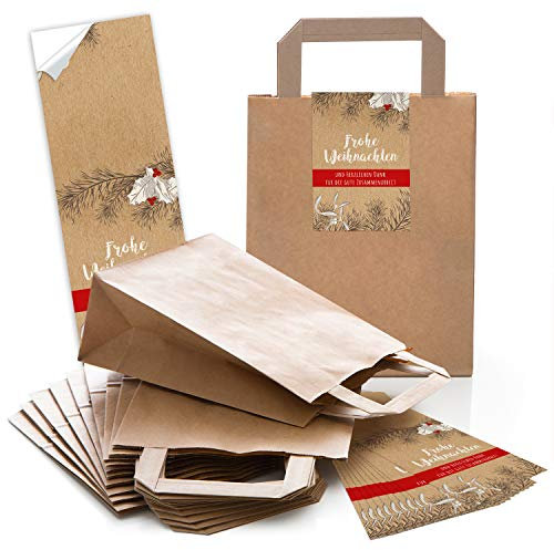 Logbuch-Verlag 25 braune Geschenktaschen Frohe Weihnachten 18 x 8 x 22 cm +25 Danke für die gute Zusammenarbeit Firmengeschenke Kundengeschenke verpacken