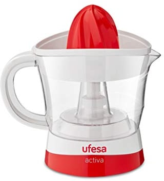 Ufesa EX4936 Exprimidor Eléctrico para Cítricos y Naranjas, 25 W, 0.7 litros, Plástico, Blanco/Rojo