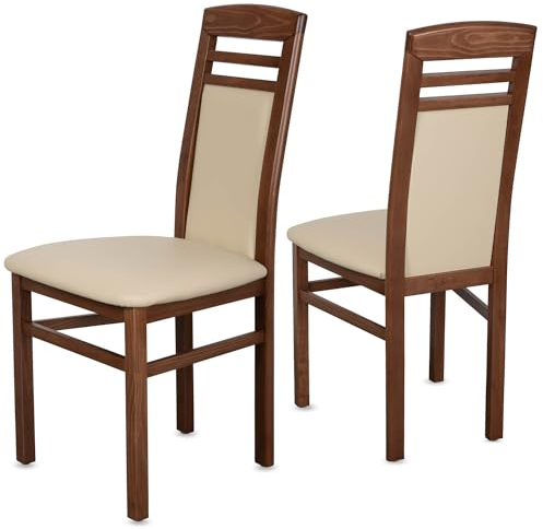 Staboos CH44 Esszimmerstuhle 12er Set Holz Stuhl bis 150 kg - Fertig montiert - Küchenstuhl gepolstert mit Ruckenlehne - massiv Holz Buche (Nussbaum - Beige)