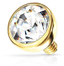 Paula & Fritz® Aufsatz-Dermal Anchor 2 mm Kristall Gold/klar 316L Chirurgenstahl 1,2 mm Gewinde Haut-Anker Skin Diver Implantat Kugel