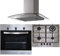 SIA SO113SS 60cm Stainless Steel Electric Single Fan Oven, SSG601SS 4 Burner Gas Hob With Cast Iron Pan Stands & CGH60SS Curved Glass Cooker Hood Fan