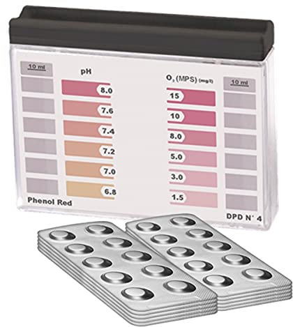 Medidor de agua Rapid de oxígeno activo, con 100 pastillas medidoras, 50 fenol rojo y 50 DPD4, 12 valores de medición diferentes