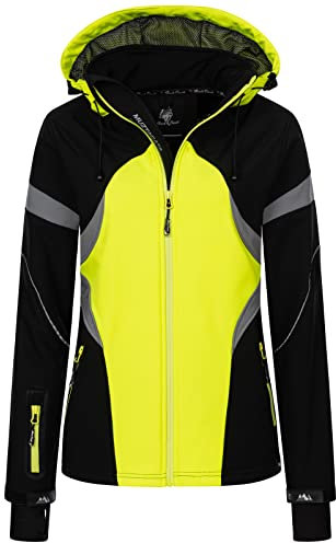 Rock Creek Damen Softshell Jacke Windbreaker Regenjacke Übergangsjacke Softshelljacke Damenjacke Regenmantel Outdoorjacke Kapuze D-467 Neongelb 4XL