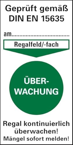 Dreifke® Aufkleber Prüfplakette gem. DIN EN 15635, Überwachung, 80 x 40 mm - Bund = 50 Stk. Folie selbstklebend Weiß AufdruckSchwarz/Grün 40x80mm