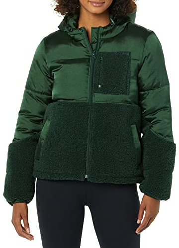 Amazon Essentials Piumino con Cappuccio in Pile Sherpa con Cerniera Integrale Donna, Verde Scuro Lucido, XXL