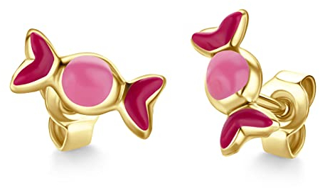 Miore Kinderschmuck Ohrstecker rosa Süßigkeit Ohrringe aus Gelbgold 9 Karat /375 Gold 6.5 x 5 mm