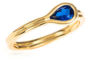 namana Zierlicher blauer Ring in Gold für Damen, einfacher vergoldeter Ring für Frauen mit einem birnenförmigen blauen Stein, Goldring mit einem dunkelblauen Stein, für Frauen, Teens, Mädchen