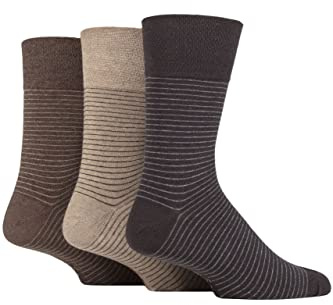 SockShop Gentle Grip Mens Striped Socks Patterned Stripey, Soft Honeycomb Top Comfort Cuff, 6-11 Pack of 3